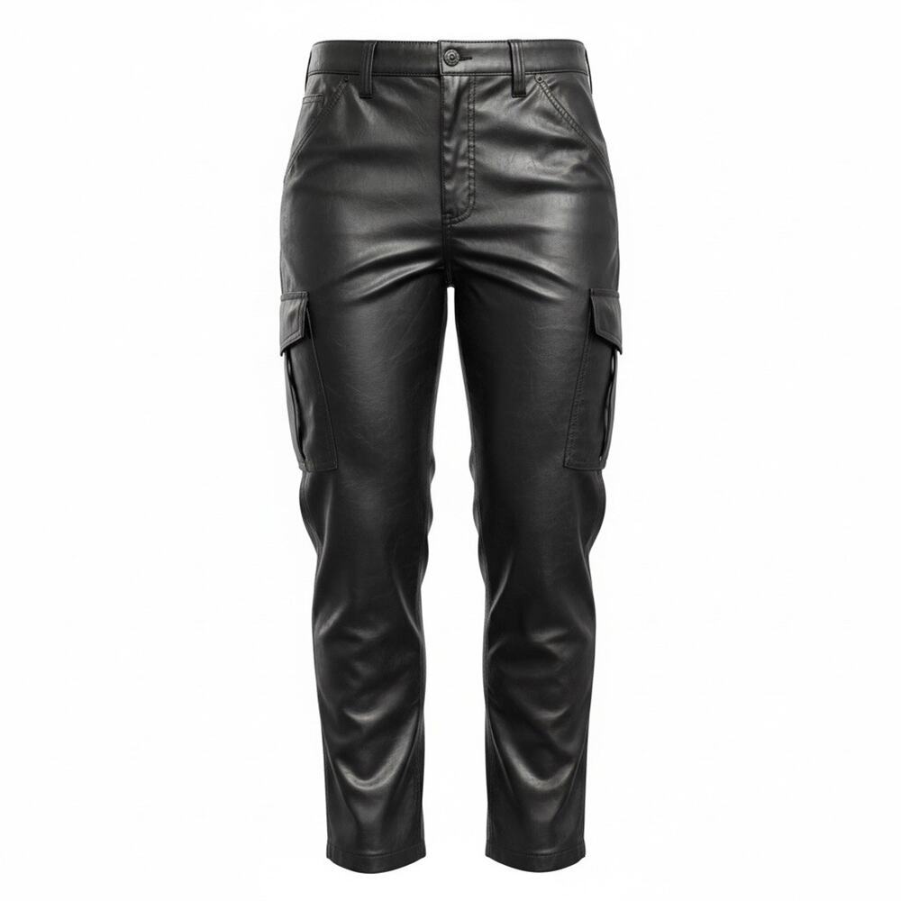 Gap 90s Loose Faux Leather Cargo Pants Black Sz 16/33R Biker Grunge Glam Rock